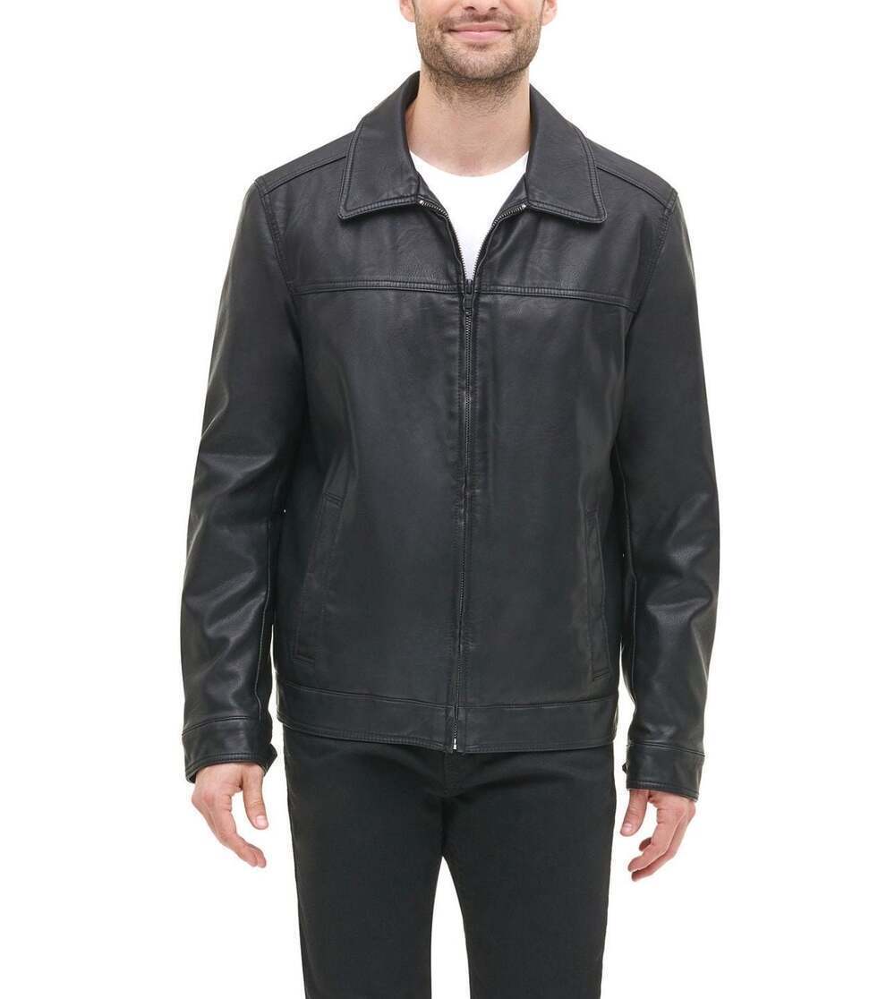 Tommy Hilfiger Men's Genuine Leather Laydown Collar Jacket